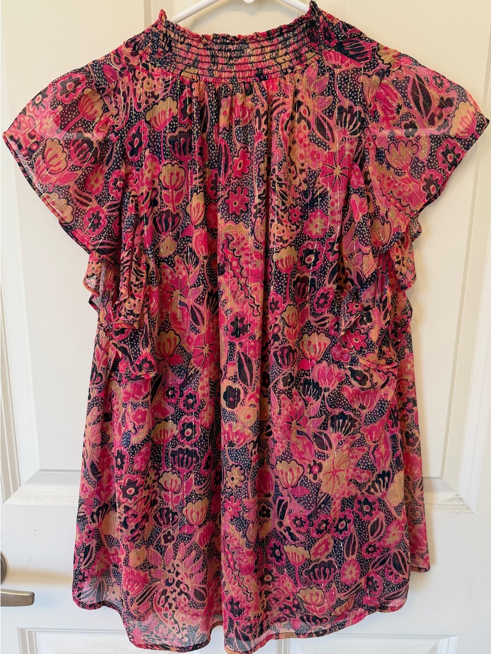 A.L.C. Hayley Floral Metallic Silk Flutter Sleeve Blouse in Size 2 (XS) - Picture 9 of 12